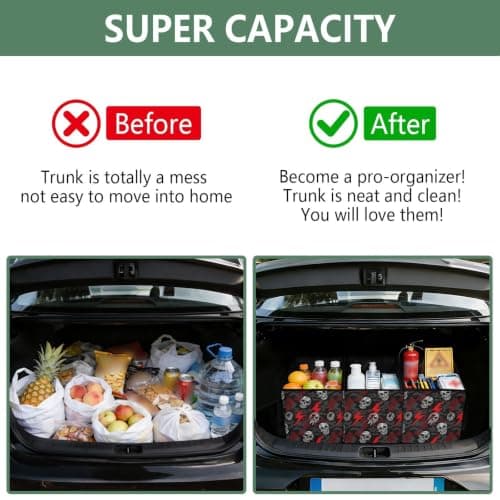 Car Trunk Organizer Reusable Grocery Bags Skull Lightning Camouflage Pattern Heavy Duty Foldable Tote Bags with Reinforced Bottom & Handles for Shopping Work Travel, 1 Pack — view 5