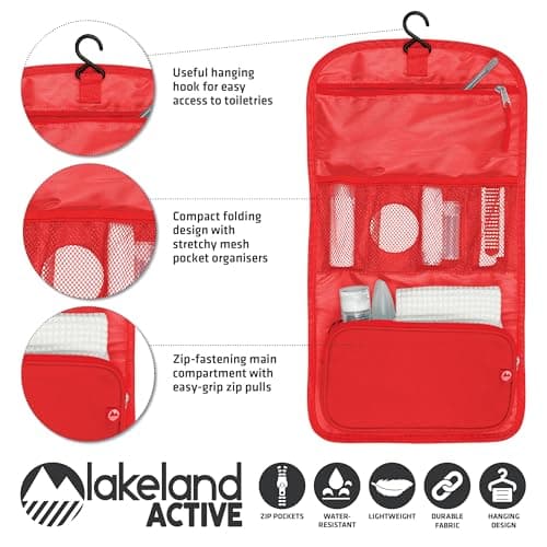 Lakeland Active Eskdale Fold Out Hanging Travel Toiletry Bag for Men & Women - Red — view 2