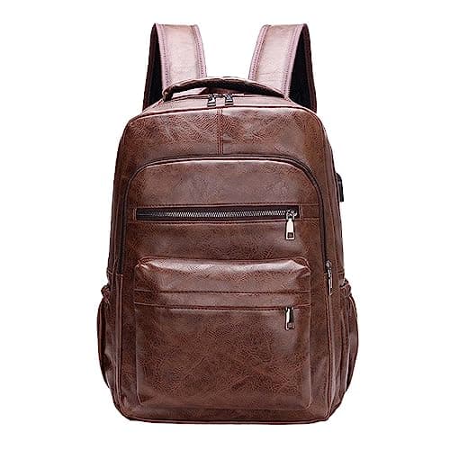 Baoblaze PU Leather Laptop Backpack Men Travel Rucksack Multiple Pockets Water Resistant Casual Daypack Computer Backpack for Fishing Shopping Hiking, Coffee — view 6