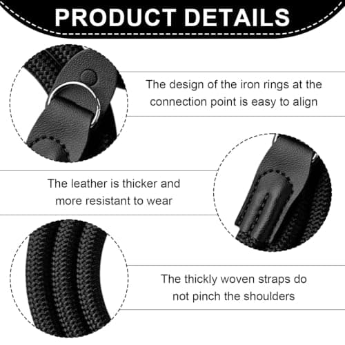 Camera Strap Nylon Rope Camera Neck Strap Compatible with DSLR, Mirrorless and Compact Cameras, 100cm Camera Neck Shoulder Strap with Leather Ends, Anti-Slip Camera Straps for Photography Travel Black — view 3