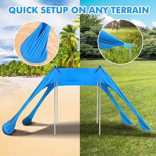 Beach Tent Sun Shelter | UPF50+ Beach Shelter Canopy With Stability Poles And Storage Bag | Portable Outdoor Family Sun Shade For Fishing, Picnics, Backyard Fun, Easy Set Up — view 2