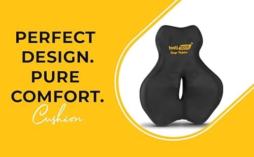 TostiTosti Patented Lumbar Support Cushion for Office Chair & Car | Odour-Resistant Activated Charcoal Memory Foam Back Pillow with Adjustable Strap, Non-Slip Base, Removable Cover & Carry Bag — view 2