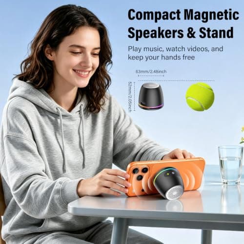 IKT Mini Magnetic Bluetooth Speaker, 5W Portable Bluetooth Speaker for Phone Stand/Desk/Kitchen/Party/Outdoor, Anything Magnet, Deep Bass, 10H Playtime, TWS Pairing, RGB Light, Gift Ideas Ebony Black — view 2