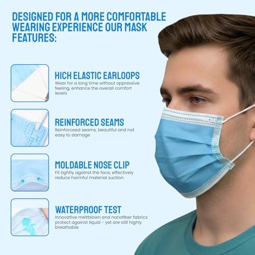 500 Disposable Face Masks 10 Boxes 3-Layer Breathable Soft Ear Loops — view 3