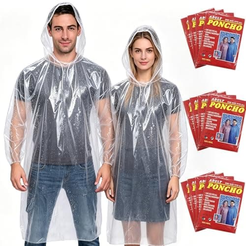 Disposable Rain Ponchos for Adults 12 Packs,Evance Clear Plastic Poncho Waterproof,One Size Fits 150-190cm,Portable Disposable Raincoat With Hood & Sleeves,Emergency Ponchos for Concerts,Travel,Hiking