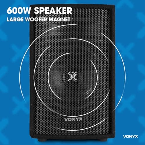 VONYX SL12 Pair of 12" Passive DJ PA Speakers 1200W Peak Power 2-Way Bass Reflex System with Piezo Horn Ideal for Parties, Karaoke, Venues & Home Studio Use — view 2