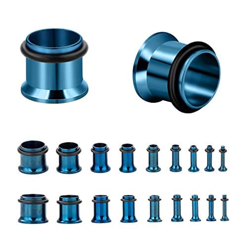 KUBOOZ Stainless Steel Single Flare Ear Plug Kit, Tunnel Measuring Devices, Stretcher Frame Piercings, Mixed Size 14G-00G, 9 Pairs dark blue — view 2