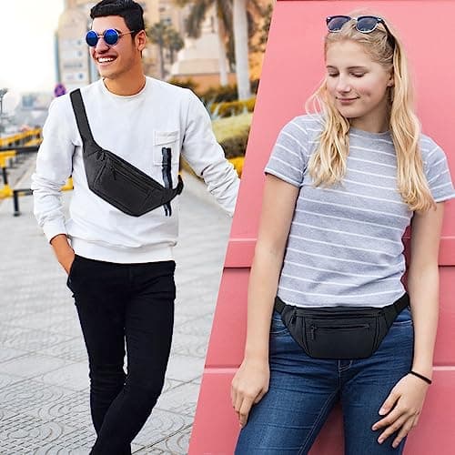 AIKENDO Fanny Pack for Men Women,Crossbody Waist Bag Pack,Belt Bag for Travel Walking Running Hiking Cycling,Easy Carry Any Phone,Wallet, Black, One Size — view 3