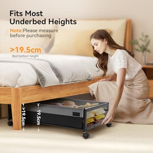 Warmiehomy Underbed Storage on Wheels 2 Pack Storage Boxes with Lid Metal Frame Under Bed Shoe Storage Visible Under The Bed,Storage for Clothes Shoes Toys Blankets — view 2