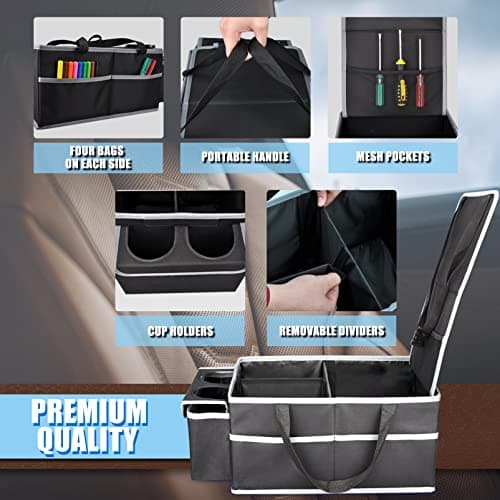 ABIDINA Car Seat Organiser, Foldable Storage Box with Lid & Handle, Black — view 4