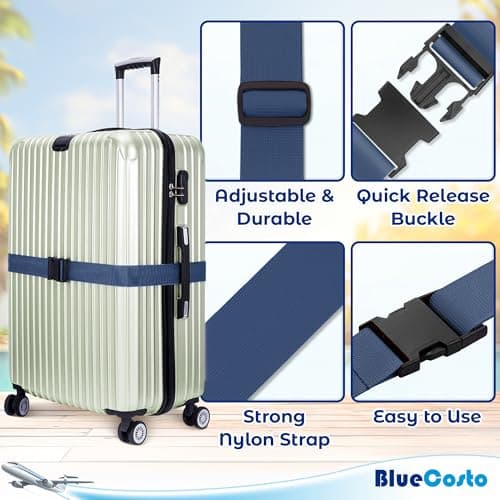 Luggage Straps for Suitcase - Navy Blue, 1.9m x 5cm, 4 Pack - Strap for Suitcases - TSA Approved by BlueCosto — view 6