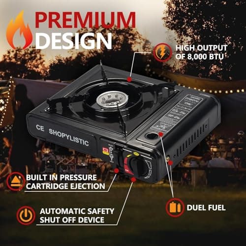 Portable Camping Stove with Cary Case | Premium Compliant Portable Gas Camping Stove with Automatic Ignition & Heat Control (Camp Stove with 4 Gas Canisters) — view 4