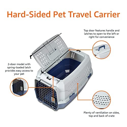 Amazon Basics Hard-Sided Cat Carrier, Two-Door Top-Load Pet Dog/Cat Travel Box Carrier, Blue, 58 L x 38 W x 33 H cm — view 4
