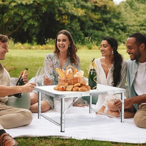 Lucn 2.5FT Folding Table Camping Table for Buffet Wedding Market Garden Party 75 * 55 * 70cm - 2 Height 33CM/70CM — view 2