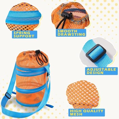 WAWSAM Kids Mesh Beach Bag Set, 2 PCS Sea Shell Bag for Beach, Kids Beach Essentials Shell Collecting Bag for Boys Girls Beach must Haves for Kids with Adjustable Straps (Green + Orange) — view 5
