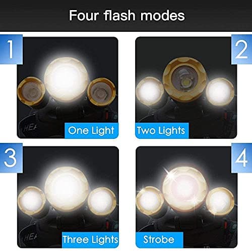 Waterproof 10000 Lumen 3 Led Headlamp XML T6 Head Lamp Powerful Led Headlight, Rechargeable Flashlight Head Lights for Camping, Hiking, Outdoors (Gold) (Gold) — view 5
