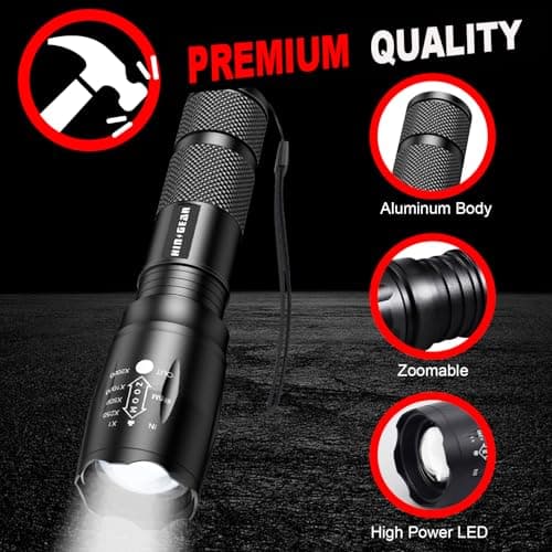 HinsGEAR 1 Mode LED Torch 2000 Lumen Gift for Men Dad Kid, Bright Powerful Torches Water Resistant Flashlight for Camping Emergency, 4 Pack (Powered by 3xAAA or 1x18650 Battery, Not Included) — view 5