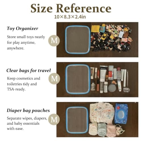 WELPIRT Clear Zipper Pouches,Hard Shell Zipper Case, Toiletry Bag for Travel, CLear Diaper Bag, Toiletry Pouch, Travel Organizer, Cosmetic Bag,Toy Storage Bins, Blue, M+3S, Blue — view 5