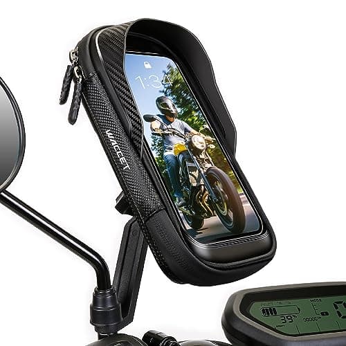 WACCET Motorbike Phone Holder Waterproof, Motorcycle Smartphone Mount 360° Rotation Phone Holder for Motorbike Mirror with Touch Screen Sun Visor Motorcycle Phone Bracket for Phone up to 7.2'' (Black)