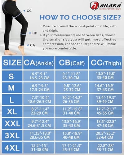Ailaka 20-30 mmHg Compression Stockings for Women Men, Thigh High Footless — view 4