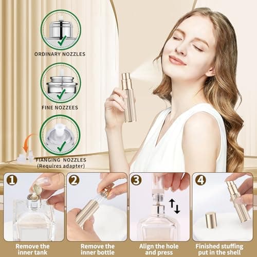 szyanlai Portable Perfume Atomiser Refillable - 5ml Empty Travel Perfume Bottle, Nano Mist, Leaking Proof, Bottom Pump without Funnel, Luxurious Mini women and men (M5-Gold) — view 4