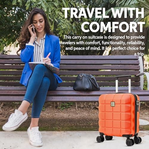 ATX Luggage Easy Jet 45x36x20 Underseat Cabin Suitcase Lightweight Durable ABS Carry-ons with 4 Dual Spinner Wheels and Built-in 3 Digit Combination Lock (Orange, 17.5 Inches, 30 Liter) — view 6