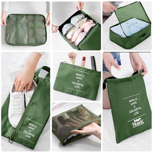 10PCS Packing Cubes for Suitcases, Travel Organiser Packing Bags for Clothes Shoes Toiletries Travel Luggage Organizers Storage Bags (Green) — view 5