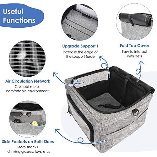Nasjac Puppy Car Seat, Foldable Sturdy Small Dogs Booster Carrier, Waterproof Upgraded Strong Metal Supported Travel Crate with Breathable Mesh & Washable Reuse Pee Pad for Pet Cats Doggy — view 2