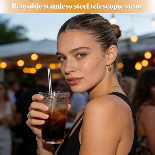 2 Pcs Reusable Telescopic Straws, 304 Food Grade Stainless Steel Collapsible Drinking Straws, Portable Metal Straws for Travel, Home, Office, Eco Friendly BPA Free for Hot Cold Drinks — view 3