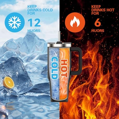 WATERSY Travel Mug Coffee Cup 20oz Tumbler Straw Lid and Handle, Stainless Steel Double Wall Vacuum Insulated Coffee Water Bottle Thermal for Cold Hot Coffee 591ml Black — view 2