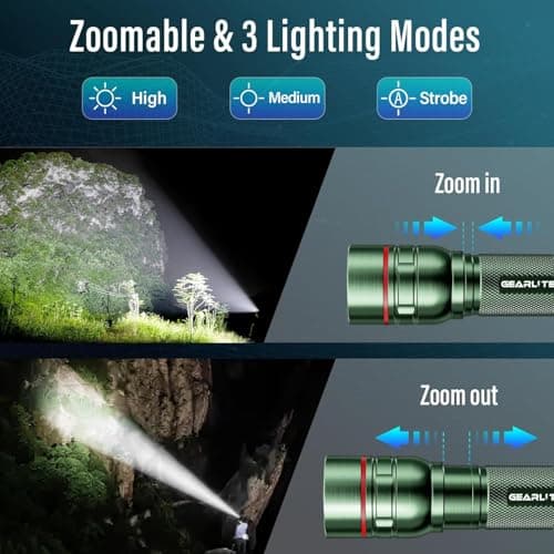 GEARLITE Rechargeable LED Torch, 2000LM Torches LED Super Bright with 3 Modes, Portable Small Torch with Battery, Waterproof Flashlight Zoomable for Power Cut, Emergency, Camping, Hiking- Green — view 5