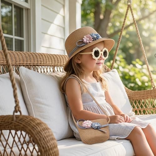Girls Straw Hat, Sun Hat Set Mini Straw Handbag and Sunglasses Summer Beach Straws Cap Crossbody Bag Sets Beach Straws Hats Summer Travel Accessories for Beach,Vacation,Outdoor Activities(Khaki) — view 6