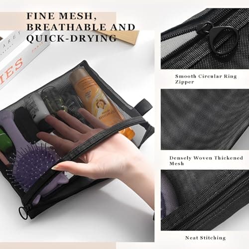 3 Pcs Black Small Makeup Bag for Handbag, Small Cosmetic Bag Organise with Zipper, Portable Travel Pouches for Handbags, Makeup Pouch for Women Men Holiday Travel Essentials（Medium） — view 5
