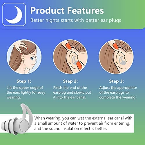 ACWOO Earplugs for Sleep, 2 Pieces Soft Silicone Ear Plugs, Noise Reduction Ear Plugs with Storage Container Box, Noise Cancelling Reusable Hearing Protection Suitable for Sleeping and Snoring (Grey) — view 5