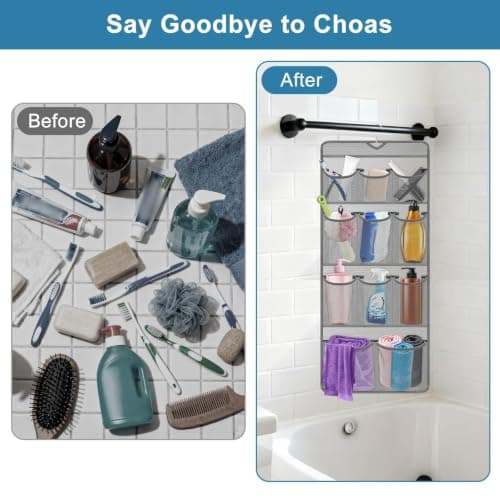 EEEKit Hanging Shower Organizer, 11 Pockets Quick Drying Mesh Shower Caddy, Portable Space Saving Bathroom Organizer to Hold Shampoo, Soap, Loofah — view 5