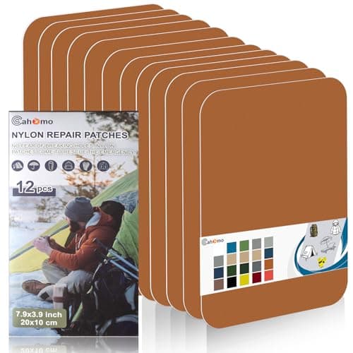 Nylon Repair Patches 20x10 cm 12 pcs Nylon Repair Tape Nylon Fabric Patch Self Adhesive Outdoor Camping Gear Nylon Repair Kit for Tent, Umbrella, Down Jackets, Sleeping Bag, Knapsack (Light Brown)