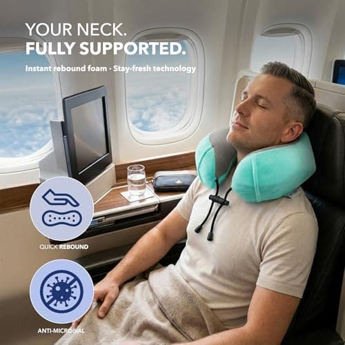 LUGG Travel Memory Foam Neck Pillow with Buckle – Ergonomic Neck Support, Portable & Lightweight, Ideal for Flights and Road Trips (Turquoise) – 28 x 28 x 4cm — view 2