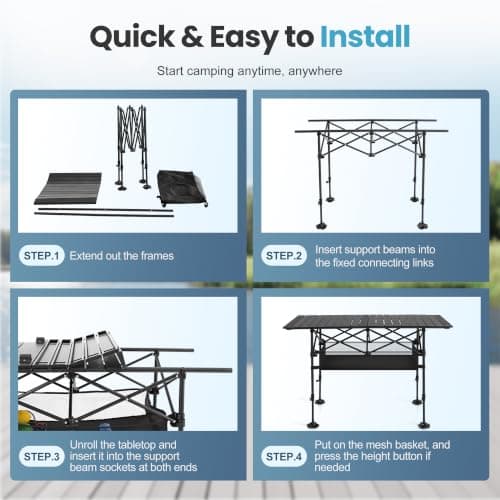 ALPHA CAMP Folding Camping Table, Adjustable Height Roll-up Picnic Table — view 4