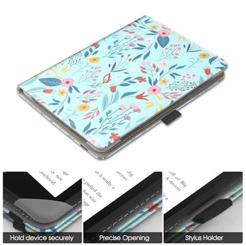 HGWALP Universal Case for 6" eReaders, Folio Leather Stand Cover with Handstrap Compatible with All 6 inch Paperwhite/Kobo/Tolino/Pocketook/Sony E-Book Reader-Spring Bloom — view 3