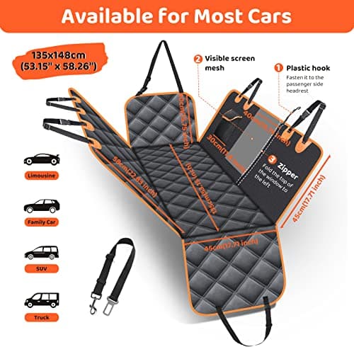 KYG Dog Car Hammock Seat Cover with Visual Window 135x148cm Black Orange — view 2