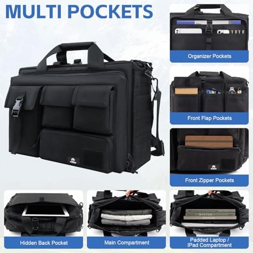 GES 15.6 inch Laptop Bag, Multi-funtion Men's Outdoor Tactical Nylon Shoulder Laptop Messenger Bag,Briefcase Handbags for Camera/Tablet/Notebook (Black) — view 4