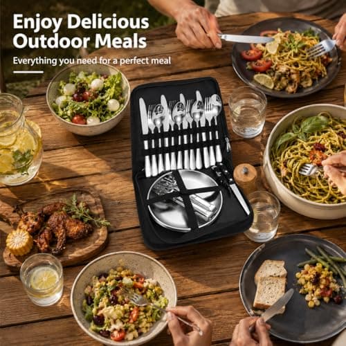 AURALIN Camping Cutlery Set for 4 20 Piece Stainless Steel Picnic Kit — view 5