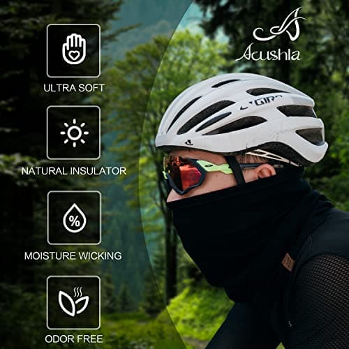 ACUSHLA 100% Merino Wool Neck Gaiter, Ski Mask Neck Warmer Unisex, Black — view 2