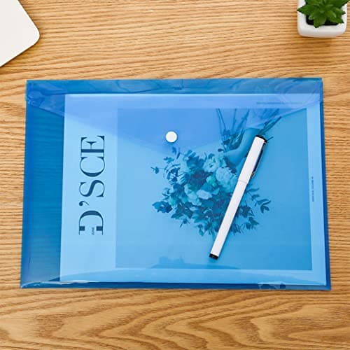 Plastic Wallets Folder - 12 Pack A4 Clear Document Folders Plastic Popper Wallet with Button Closure (Blue) — view 3