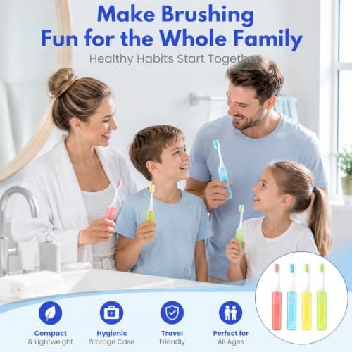 4-Piece Travel Toothbrush Set, Portable Folding Toothbrush, Lightweight Soft Tooth Brush for Adults & Children, Camping, Office, School — view 5