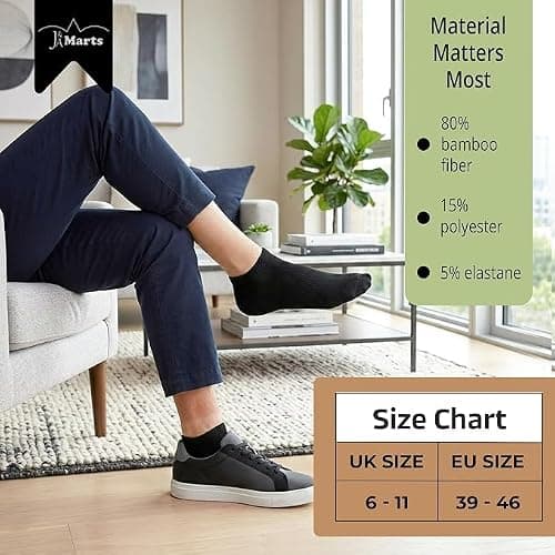 J&A MARTS Men's Bamboo Trainer Socks 6 Pairs | UK 6-11 Black | Soft Breathable No Show Ankle Socks | Moisture Wicking Trainer Liners for Running, Walking, Gym, Sports & Everyday Wear — view 3