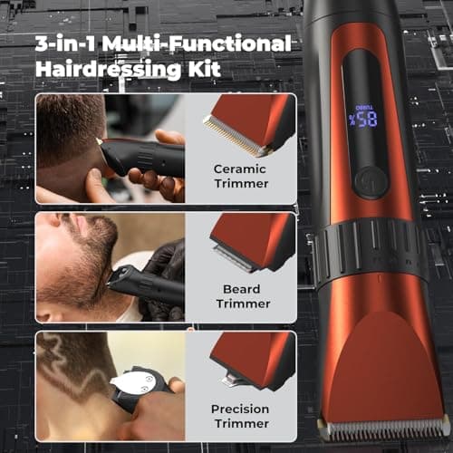 2000mAh Hair Clippers Men Cordless 4 Hours Long Running Time, Professional Hair Clipper, Low Battery Reminder, Travel Lock, Beard Trimmer Kit with 8 Limit Combs Shavers Men Waterproof — view 3