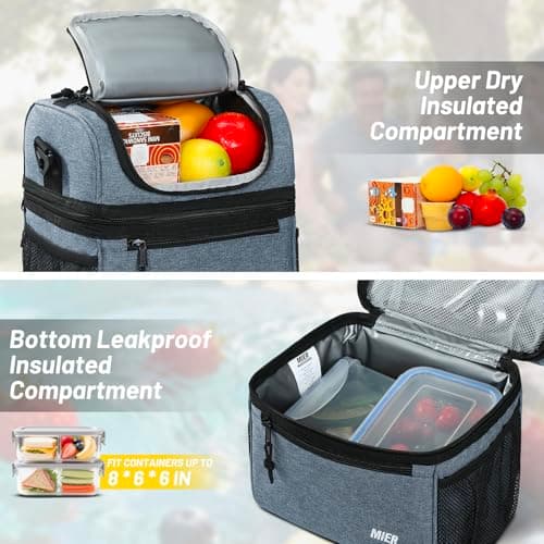 MIER Insulated Lunch Box Bags for Men Women, Dual Compartment, Bluesteel — view 4