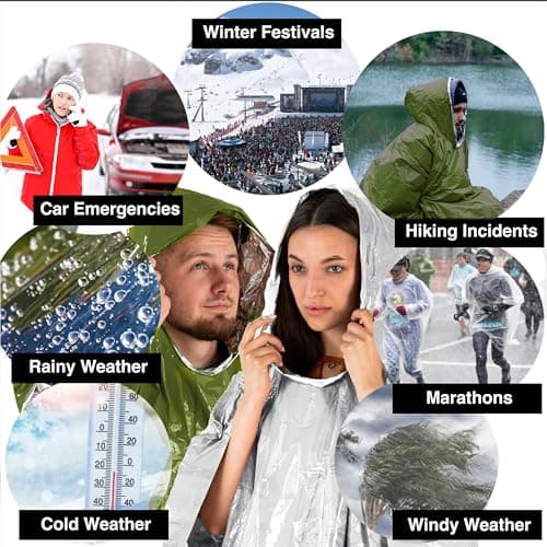 Emergency Survival Foil Poncho (4 Pack) Reversible Thermal Mylar, Green — view 5