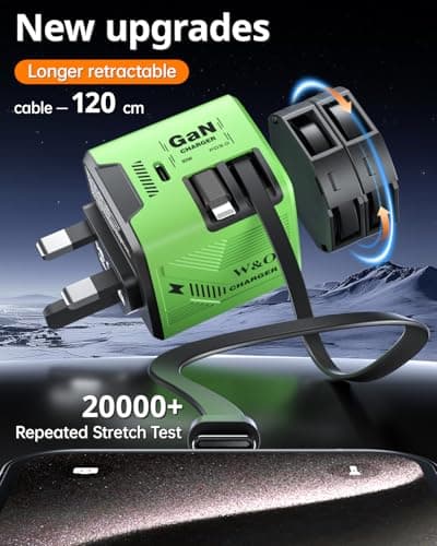 60W Wall Charger with Dual 1.2m Retractable Cables, Travel Essentials Brick — view 4